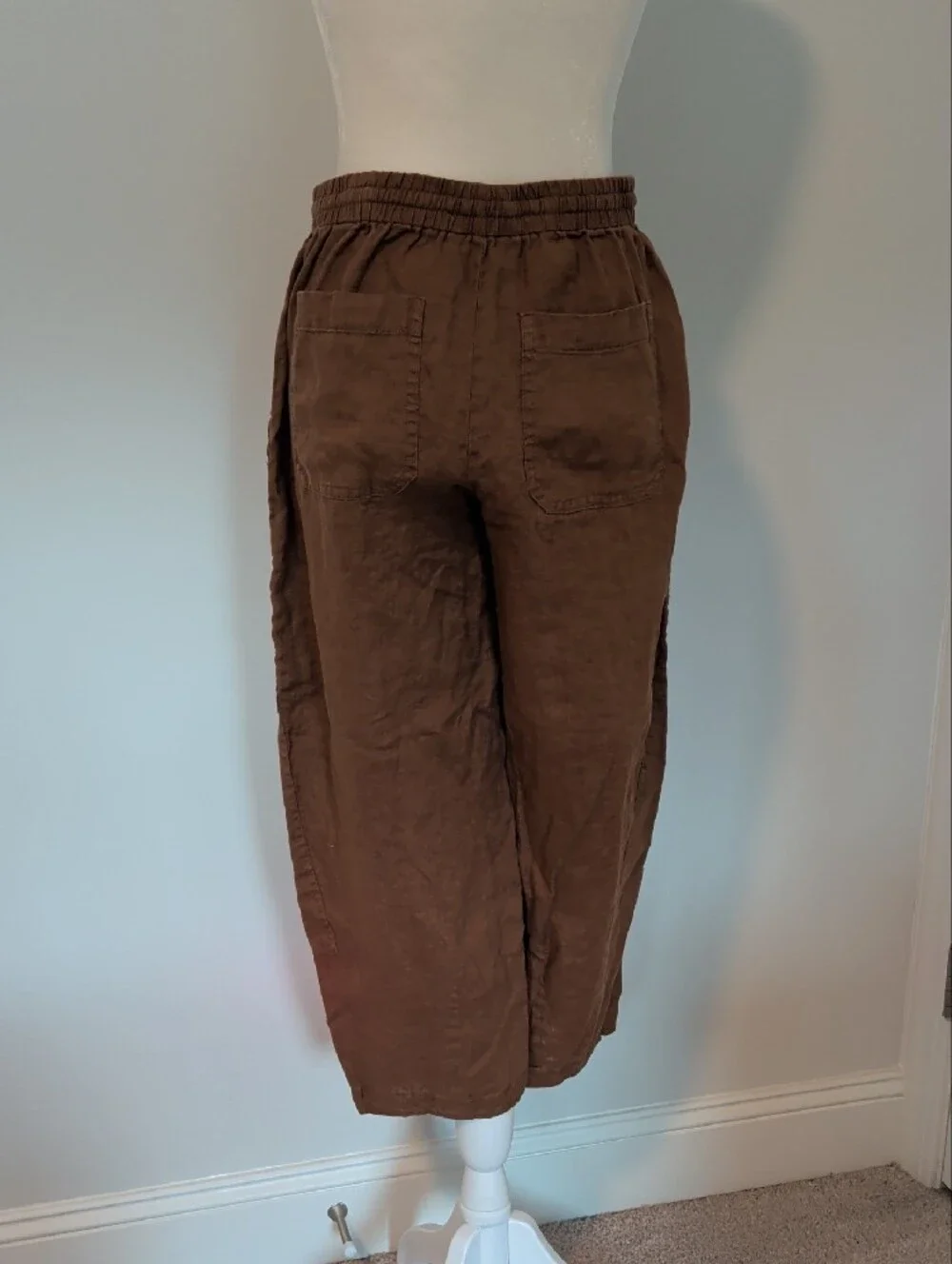 Banana Republic Barrel Leg Linen Brown Drawstring Pants